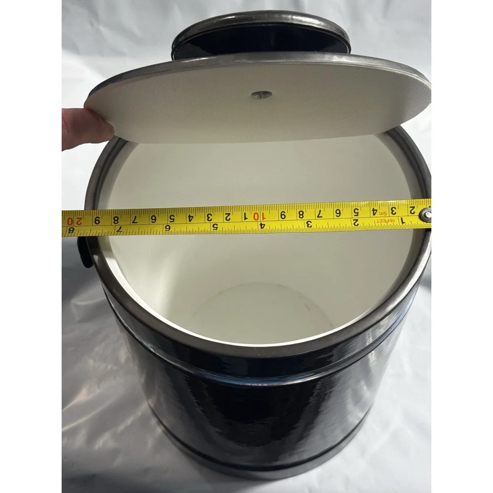Vintage Mid Century Modern Dark Gray Insulated Ice Bucket Handle Chrome Trim